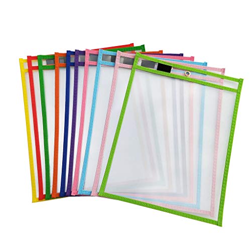 Dokumentenmappe mit 10 mehrfarbigen Fächern, transparent, waschbar, für Klassenzimmer, wiederverwendbar, Lehrmaterial von PLCPDM