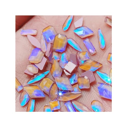 PLCPDM 50 Stück gemischte Glaskristall-Hybrid-Diamant-ES-Nagelkunst-Dekorationen, Tropfen-Rautensteine, flache Rückseite, 3D-Edelsteine von PLCPDM
