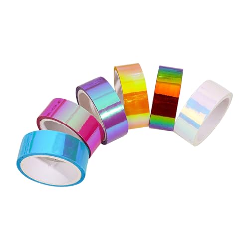 PLCPDM 6 Stück Regenbogenfarbenes Klebeband Dekoratives Selbstklebend Schillernde Bänder Bürobedarf von PLCPDM
