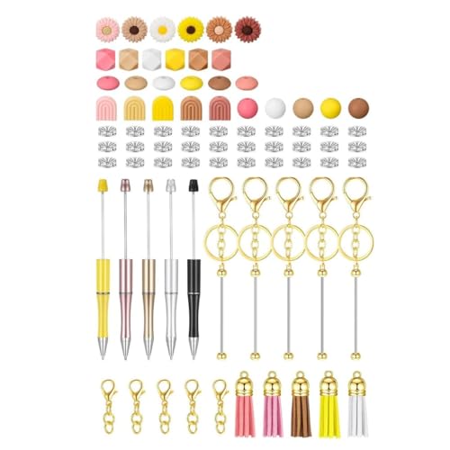 PLCPDM Kugelschreiber mit Perlen, Karabinerverschlüsse, Schlüsselanhänger, bunte Quasten für Bastelarbeiten, Weihnachten, Party, 78 Stück von PLCPDM