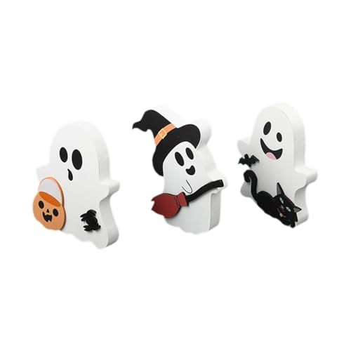 PLCPDM Set mit 3 Halloween-Holzfiguren, Ornament, Tischschilder für gestufte Tabletts und Regale, Dekoration, Desktop-Dekoration von PLCPDM