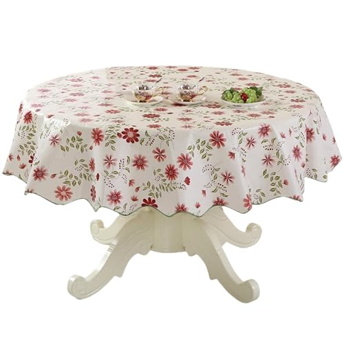 Strapazierfähige, runde PVC-Tischdecke mit Blumen-Design, ölbeständig und wasserabweisend, für Esstische, sichere Passform Strapazierfähige, runde PVC-Tischdecke mit Blumen-Design, ölbeständig und wasserabweisend, für Esstische, sichere Passform von PLCPDM