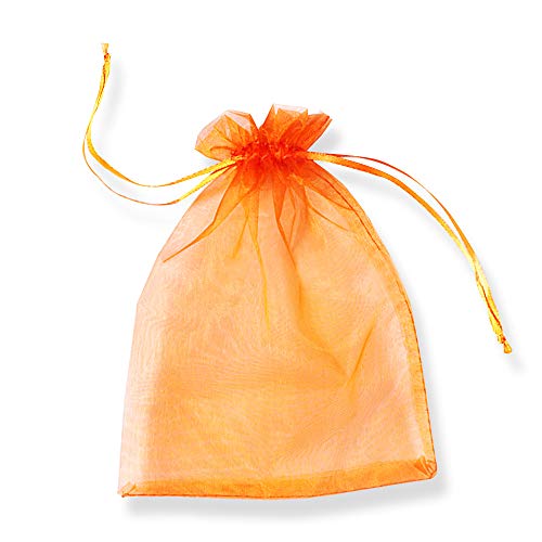 PLECUPE 100 Stück Organzasäckchen, Organzabeutel 20x30 cm, Tunnelzug Hochzeit Säckchen, Schmuckbeutel Säckchen Geschenkbeutel für Weihnachten Geschenke Schmuckaufbewahrung Verpacken - Orange von PLECUPE