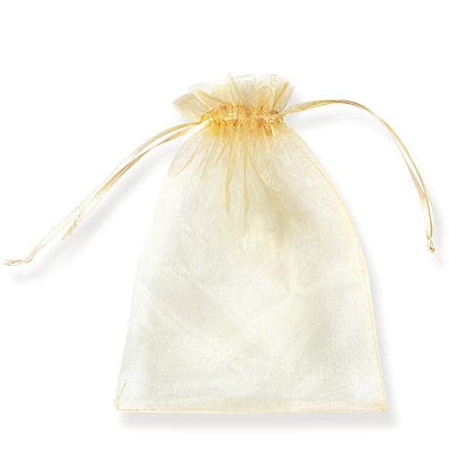 PLECUPE 100 Stück Durchsichtig Tunnelzug Organzabeutel Organzasäckchen Süßigkeiten Beutel Saeckchen Geschenk, 9 x 12cm Hochzeit Säckchen Party Bonbonsbeutel Candy Bags-Gold von PLECUPE