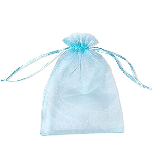 PLECUPE 100 Stück Organzasäckchen, Organzabeutel 13x18cm, Tunnelzug Organzasäckchen Süßigkeiten Beutel Saeckchen Geschenk, Hochzeit Säckchen Party Festival Beutel Bonbonsbeutel Candy Bags - Blau#3 von PLECUPE