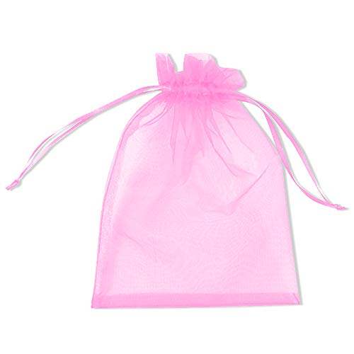 PLECUPE 100 Stück Organzasäckchen, Organzabeutel 9x12 cm, Tunnelzug Süßigkeiten Beutel Saeckchen Geschenk, Organzasäckchen Hochzeit Säckchen Party Festival Beutel Bonbonsbeutel Candy Bags - Rosa von PLECUPE