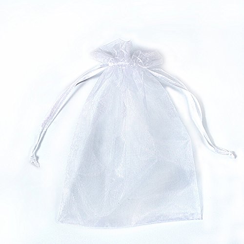 PLECUPE 100 Stück Organzasäckchen 9x12 cm, Organzabeutel Tunnelzug Hochzeit Säckchen, Schmuckbeutel Säckchen Geschenkbeutel für Geschenke Schmuckaufbewahrung Verpacken - Weiß von PLECUPE