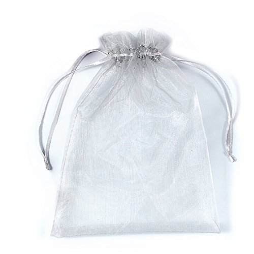 PLECUPE 100 Stück Organzasäckchen 16x22 cm, Organzabeutel Tunnelzug Hochzeit Säckchen, Schmuckbeutel Säckchen für Weihnachten Geschenke Schmuckaufbewahrung Verpacken - Grau von PLECUPE