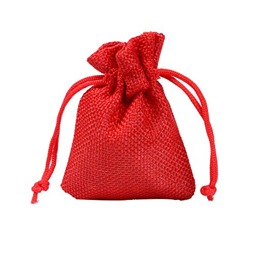 PLECUPE 20 Stück Jutesäckchen, Jutebeutel 10x14 cm, Geschenktüten, Natur Jutesäckchen Leinen Säckchen für Hochzeit Geschenktüte, Leinen Tunnelzug Säckchen Weihnachte Party Beutel, Rot von PLECUPE