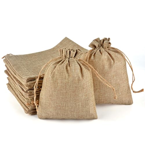 PLECUPE 20 Stück Jutesäckchen, Jutebeutel 15x20 cm, Geschenktüten, Natur Jutesäckchen Leinen Säckchen für Hochzeit Geschenktüte, Leinen Tunnelzug Säckchen Weihnachte Party Beutel, Khaki von PLECUPE