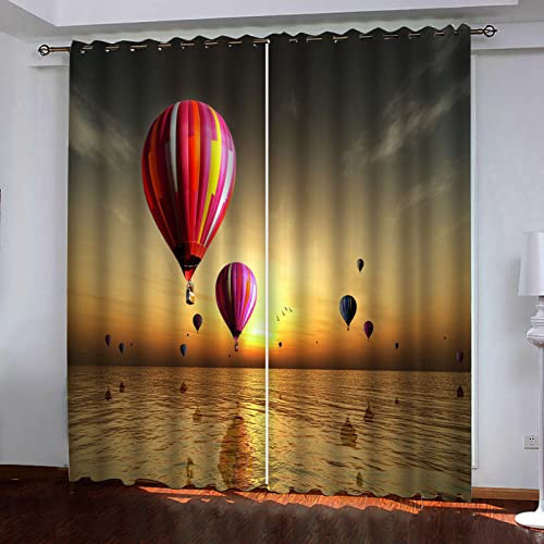 PLEETS Gardinen Abends Heißluftballon Verdunkelungsvorhang 3D Druck Vorhänge Polyester Gardine für Schlafzimmer Kinderzimmer Wohnzimmer Dekoration 2 x B110 x H215 cm von PLEETS