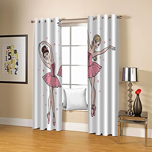 PLEETS Gardinen Ballerina-Mädchen Verdunkelungsvorhang 3D Druck Vorhänge Polyester Gardine für Schlafzimmer Kinderzimmer Wohnzimmer Dekoration 2 x B110 x H215 cm von PLEETS