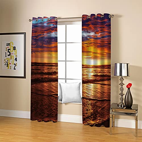 PLEETS Gardinen Blick auf das Meer bei Sonnenuntergang Verdunkelungsvorhang 3D Druck Vorhänge Polyester Gardine für Schlafzimmer Kinderzimmer Wohnzimmer Dekoration 2 x B110 x H215 cm von PLEETS