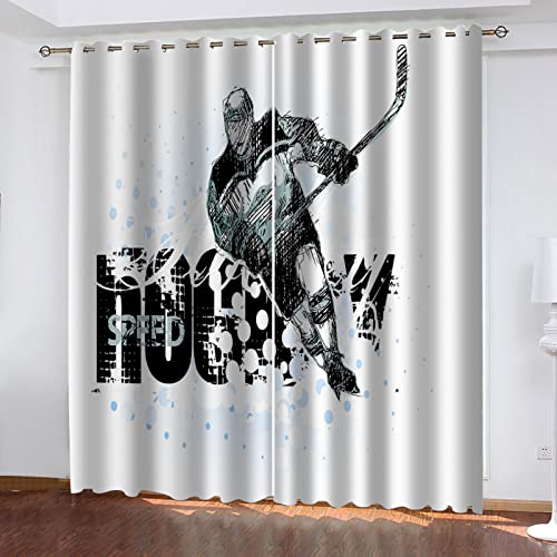 PLEETS Gardinen Eishockey Verdunkelungsvorhang 3D Druck Vorhänge Polyester Gardine für Schlafzimmer Kinderzimmer Wohnzimmer Dekoration 2 x B110 x H215 cm von PLEETS