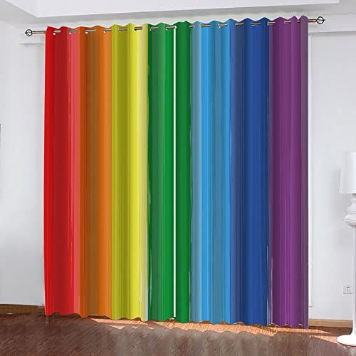 PLEETS Gardinen Wohnzimmer Verdunkelungsvorhang buntes Regenbogenmuster Vorhang Blickdicht mit Ösen, für Schlafzimmer Kinderzimmer Wohnzimmer Dekoration 2 x B140 x H245cm von PLEETS