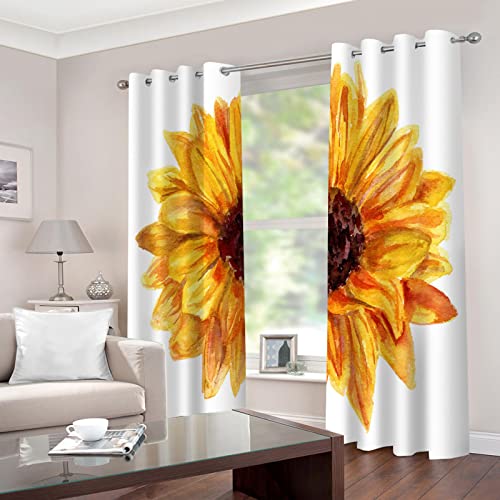 PLEETS Gardinen Wohnzimmer Verdunkelungsvorhang gelbe Sonnenblume Vorhang Blickdicht mit Ösen, für Schlafzimmer Kinderzimmer Wohnzimmer Dekoration 2 x B140 x H245cm von PLEETS