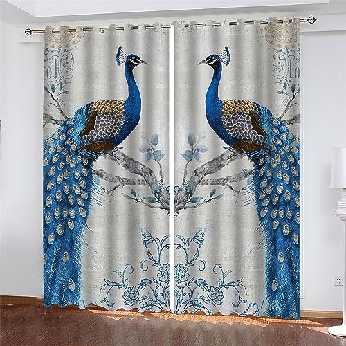 PLEETS Vorhang Blauer Pfau Gardinen mit ösen Verdunkelungsvorhang 2er Set für Schlafzimmer Kinderzimmer Wohnzimmer Dekoration B117 x H138 cm von PLEETS