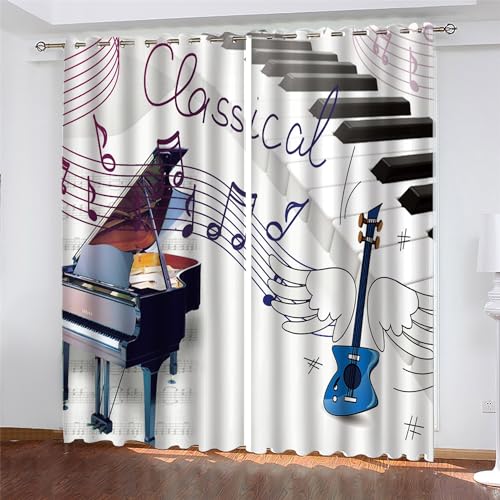 PLEETS Vorhang Musik Klavier und Gitarre Gardinen mit ösen Verdunkelungsvorhang 2er Set für Schlafzimmer Kinderzimmer Wohnzimmer Dekoration B117 x H138 cm von PLEETS