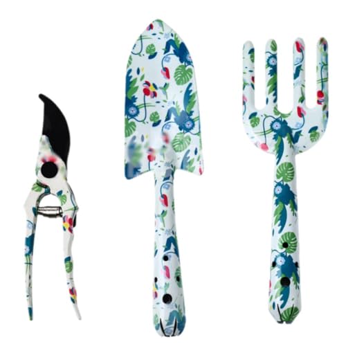 PLGEBR Gartenwerkzeug-Set, 3-teilig, strapazierfähig, Blumen-Gartenwerkzeug-Set, inklusive Handkelle, Garten-Handgabel-Schere, Outdoor-Werkzeuge, Mi von PLGEBR