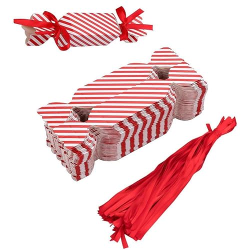 PLGEBR Weihnachts-Geschenkboxen aus Papier, 20/30/50 Stück, Weihnachts-Süßigkeiten-Geschenkband, Party, rote Tüten für Weihnachten von PLGEBR