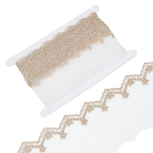 PLIGREAT 10 Yards Gold Spitzenbesatz Bestickte Sterne Spitzenband Zarte Stoffstickerei Spitzenbesatz zum Nähen Hochzeit Brautkleid Geschenkverpackung Kleidung Dekorationen Weihnachten Dekor von PLIGREAT