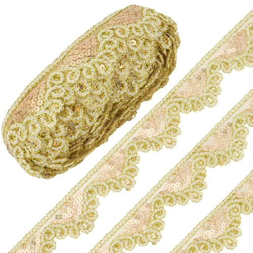 PLIGREAT 10 Yards Perlen Spitze Trim Gold Paillette Spitze Applikation Paillettenband Nähen Spitze für DIY Handwerk Zuhause Dekorative Spitze Band Kleidungsstücke Trim Dekoratives Zubehör von PLIGREAT