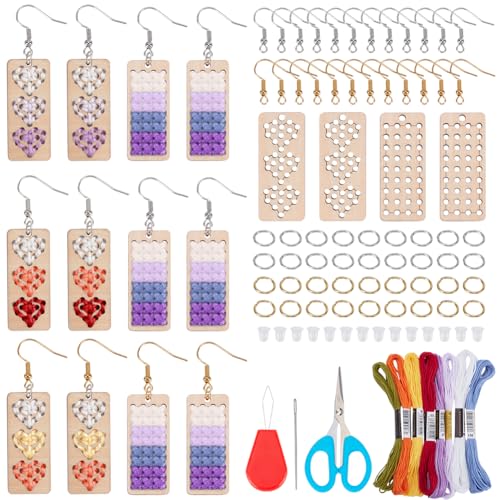 PLIGREAT 12 Sets DIY Stich Sets für Holz Ohrringe Herstellung Kunst Geometrische Tropfen Mode Holz Ohrring Kreuzstich Sets für Erwachsene Anfänger DIY Kreuzstich Handwerk Frauen Mädchen Modeschmuck von PLIGREAT