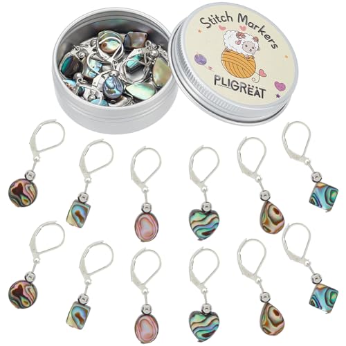 PLIGREAT 12 Stück Abalone Muschelstich Marker Charm Set Schmuck Herstellung Anhänger DIY handgemachtes Handwerk Zubehör Strickstich Zähler für Mama Frau Schneider Shop Zubehör von PLIGREAT