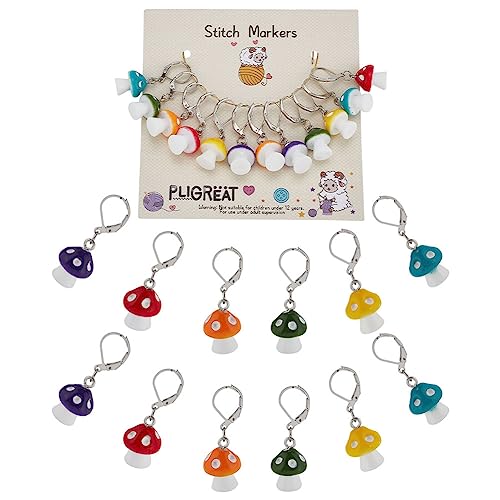 PLIGREAT 12 Stück Niedliche 3D Pilzstichmarkierer Bunte Kleine Pilz Charm Häkelmaschenmarkierer mit Abnehmbarem Karabinerverschluss Verriegelung Strickmarker zum Weben Nähen Quilten von PLIGREAT