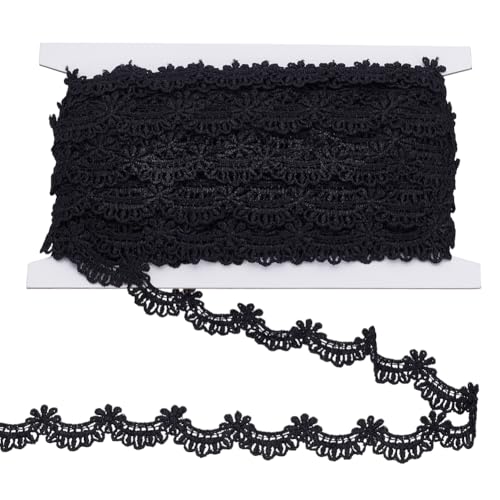 PLIGREAT 15 Yards schwarze Spitzenbesatz 2 cm breit gewellte Stickerei Spitze schmale Venedig Spitze Besatz Stoff Stickerei Spitzenband zum Nähen Brautkleid Geschenkverpackung Dekorationen von PLIGREAT