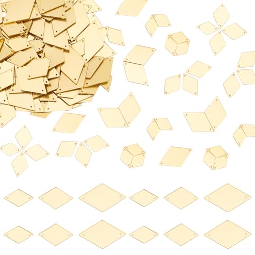 PLIGREAT 150 Stück Strasssteine Kristall Nähen Verspiegelte Perlen, Gold Acryl Annähen Strasssteine mit Löchern 3 Größen Annähen Spiegel Diamant für DIY Kleider Taschen Kleidungsstück Zubehör von PLIGREAT