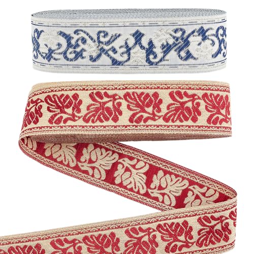 PLIGREAT 18m Boho Jacquard Band Besatz, 3,4 cm breite ethnische Stickerei Jacquard Besatz Vintage Blumenband Nähband Nähband zum Nähen Vorhang Schonbezug Weihnachtskranz Geschenkverpackung Wohnkultur von PLIGREAT