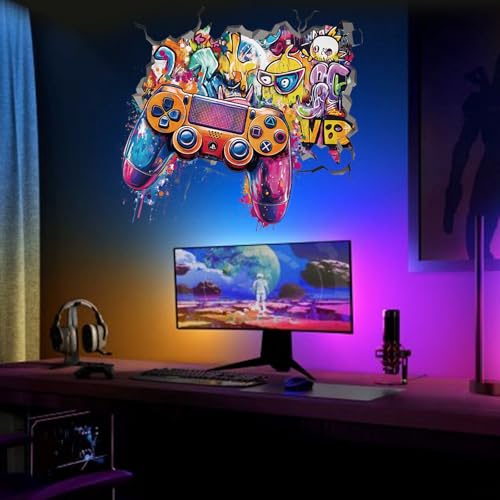 PLIGREAT 2 Blätter 3D Gamer Wandaufkleber Graffiti Spielkonsole Wandtattoos Vinyl Videospiel Wandkunst Aufkleber abnehmbare Wanddekoration für Spielzimmer Schlafzimmer Wohnzimmer Kindergarten Schule von PLIGREAT