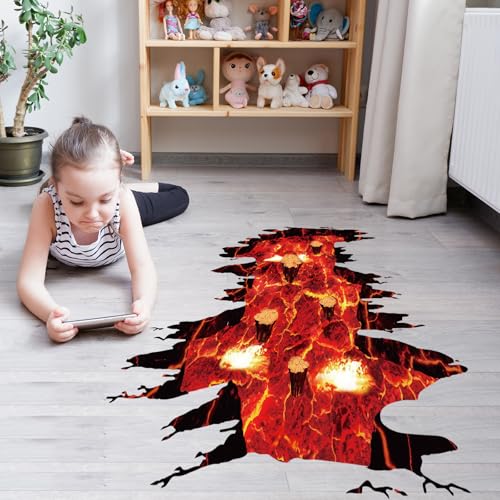 PLIGREAT 2 Blätter 3D flammende Wandtattoos rote Boden Lave Wandaufkleber Durchbruch Raum Wanddekoration Aufkleber abnehmbare Wanddekoration für Spielzimmer Schlafzimmer Wohnzimmer Kindergarten Schule von PLIGREAT