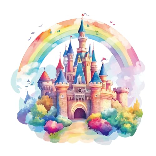 PLIGREAT 2 Blätter Regenbogen Schloss Wandaufkleber, bunte Märchenprinzessin Wandtattoos abnehmbare Fantasy Schloss Wandtattoo für Schlafzimmer Kinderzimmer Wohnzimmer von PLIGREAT