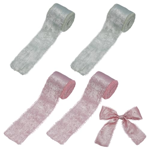 PLIGREAT 2 Farben Chiffon Band 10 Yards/Rolle ausgefranst schimmerndes Seidenband Roségold & Salbeigrün Seidenband für Geschenkverpackung Blumenstrauß Hochzeit Einladungskarten DIY Kunsthandwerk von PLIGREAT