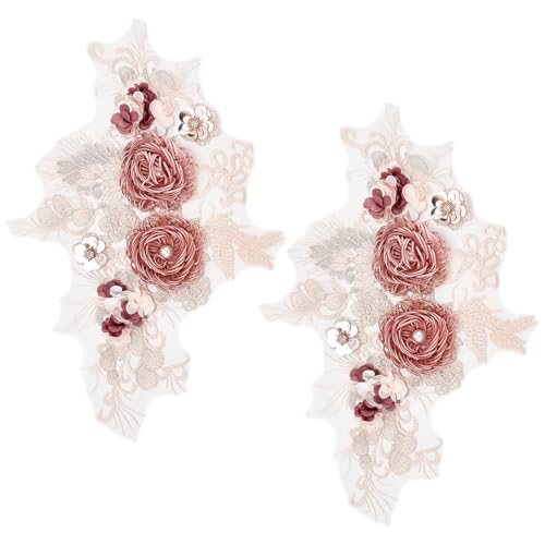 PLIGREAT 2 Stück 3D Spitze Perlen Blumen bestickte Applikation, Perlen Rose Applikationen Patches Nähen auf Patches Stoff Applikationen für DIY Hochzeit Braut Kleider Schneider Shop Kleidung Zubehör von PLIGREAT