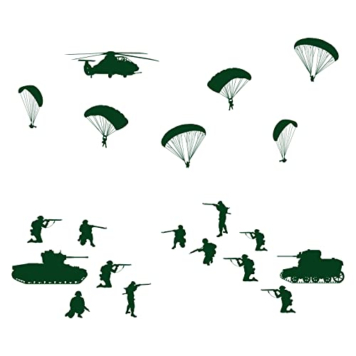 PLIGREAT 20 Stück Jungenzimmer Kühl Airborne-Soldaten Wandaufkleber Fallschirme Panzer Soldaten Wandtattoos für Wohnzimmer Spielzimmer DIY Wanddeko, 98 x 40 cm von PLIGREAT