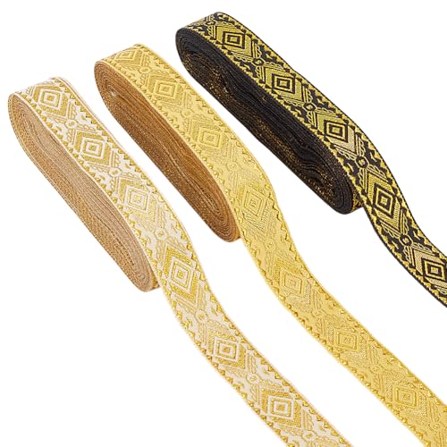 PLIGREAT 21m Gold Jacquard Band Besatz, 2cm Rand Boho Ethnische Stickerei Jacquard Trim Vintage Woven Trim Nähen Nähen Weihnachten Kranz Vorhang Schonbezug DIY Handwerk Dekorativ von PLIGREAT