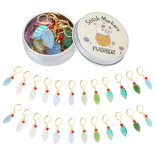 PLIGREAT 24 Stück Kristall Blätter Masche Marker Charm Set Schmuck Herstellung Anhänger DIY handgemachtes Handwerk Zubehör Strickstich Zähler für Mama Frau Schneider Shop Zubehör von PLIGREAT