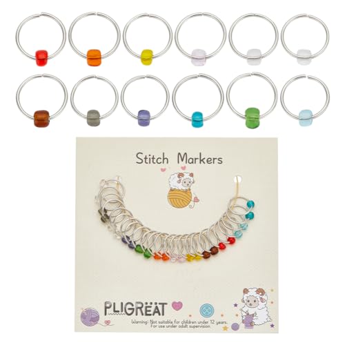 PLIGREAT 24 Stück Regenbogenglas Rocailles Maschenmarkierer 12 Farben Niedliche Perlen Weiche Maschenringmarker zum Weben Nähzubehör Stricken Handwerk DIY Charms Schmuckherstellung von PLIGREAT