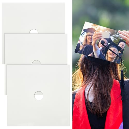 PLIGREAT 3 Stück Sublimations-Blanko-Graduierungskappen-Topper, Blank-Weiß-Graduierungs-Grad-Kappen-Topper, Grad-Kappen-Dekorations-Graduierungszubehör, bedruckbar mit Tintenstrahl- oder Laserdruckern von PLIGREAT