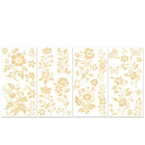 PLIGREAT 4 Blätter Gold Floral Rub auf Transfers für Handwerk Monochrome Blume Möbel Transfer Papier Wasserdicht reiben auf Aufkleber Aufkleber für DIY Holz Kommoden Scrapbooking Zuhause Dekorativ von PLIGREAT