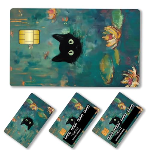 PLIGREAT 4 Stücke Kreditkarten Skin Aufkleber Schwarze Katze Muster Karte Skin Cover Kratzfest Abnehmbare Debitkarte Aufkleber Schlanke Wasserdichte Anti-Falten-Vinyl-Aufkleber für die Kartendekor von PLIGREAT