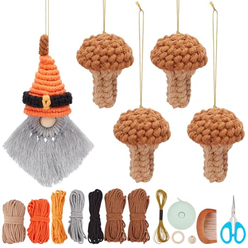 PLIGREAT 5 Sets DIY Makramee Zwerge Weihnachtsmann Kit Herbst Makramee Weihnachtsmann Kit mit Anleitung Video Makramee Zwerge Hängende Ornamente für Urlaub Zuhause Wanddekoration Danksagungsgeschenk von PLIGREAT