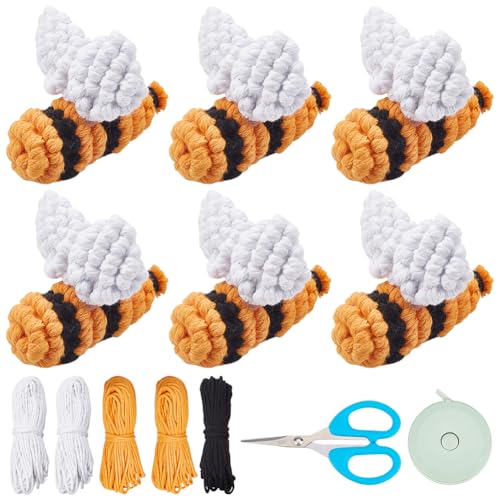 PLIGREAT 6 Sets DIY Makramee Biene Niedliche Biene Bastelbedarf Handgemachte Makramee Mini Bienen für Erwachsene Anfänger DIY Craft Bee Themenparty Kostümzubehör von PLIGREAT