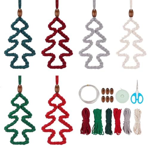 PLIGREAT 6 Sets Makramee Weihnachtsbaum Kit DIY Weihnachten Makramee Kit mit Anleitung Video Perle machen süßen durchbrochenen Weihnachtsbaum für Erwachsene Makramee Anfänger von PLIGREAT