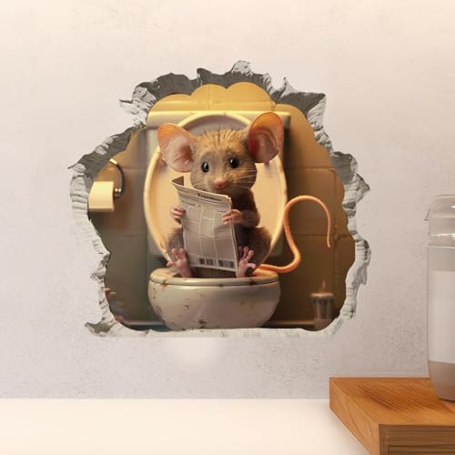 PLIGREAT 8 Stück 3D süße Toilette Maus Loch Wandaufkleber, abnehmbare Vinyl Peel und Stick Wandtattoos für Kinderzimmer Schlafzimmer Bauernhaus Wohnzimmer Spielzimmer Wand Ecke Dekoration von PLIGREAT