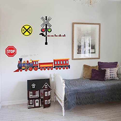 PLIGREAT Bunte Zug Wandtattoo Abnehmbare Eisenbahn Überqueren Zeichen Wandtattoos Cool Trainhead Wandtattoos Für Jungen Schlafzimmer Spielzimmer Kinderzimmer Cartoon Zug Spiel Theme Aufkleber von PLIGREAT