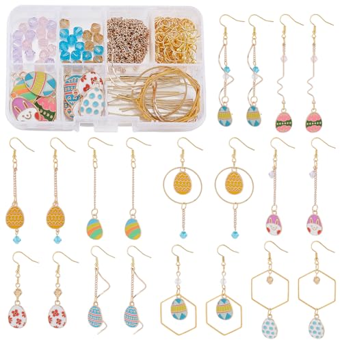 PLIGREAT DIY 10 Paare Osterohrring Herstellung Kit süße Ostereier Charm Ohrhänger Ohrringe Ostern Thema Ohrringe bunte Kristall Perlen für DIY Schmuck Herstellung Kit Frauen Erwachsene Bastelbedarf von PLIGREAT